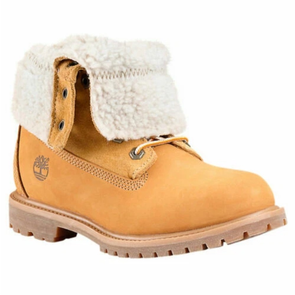 Timberland Womens Waterproof Roll Fold-Down Teddy Fleece Wheat size 8 1/2
